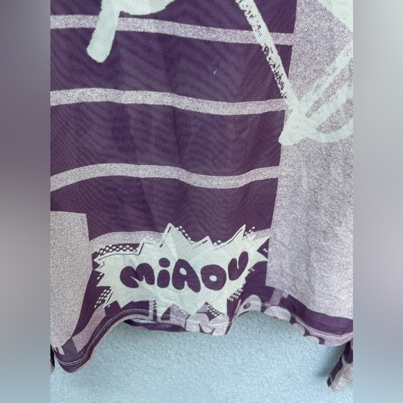 Miaou Long Sleeve Graphic Print Mesh T Shirt - Picture 2 of 4